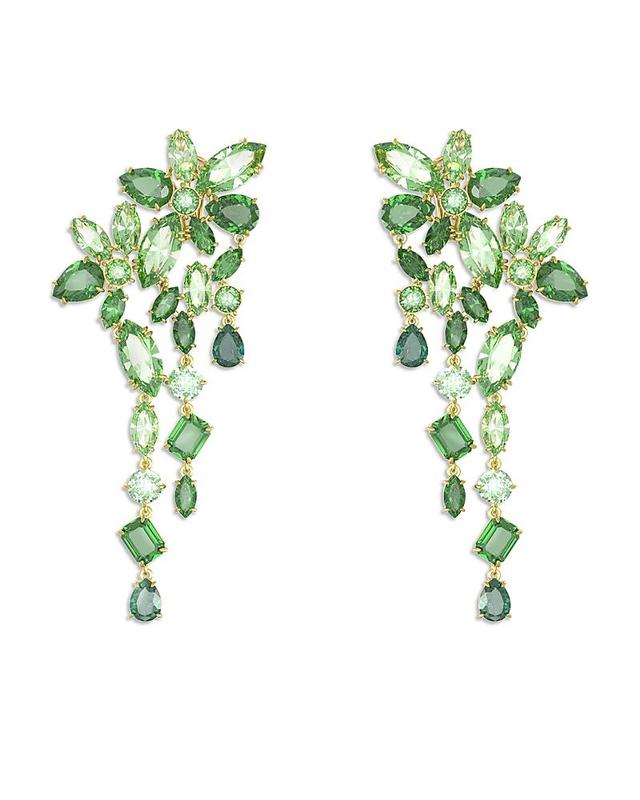 Swarovski Gema Green Crystal Flower Clip On Chandelier Earrings in Gold Tone Product Image