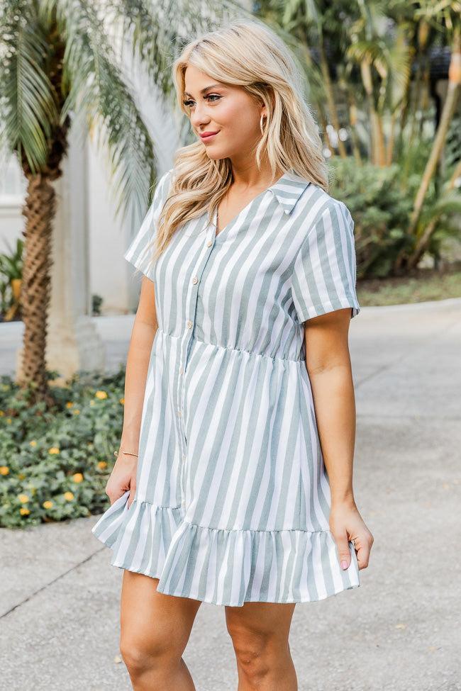 Let It Be Green Stripe Button Up Mini Dress FINAL SALE Product Image