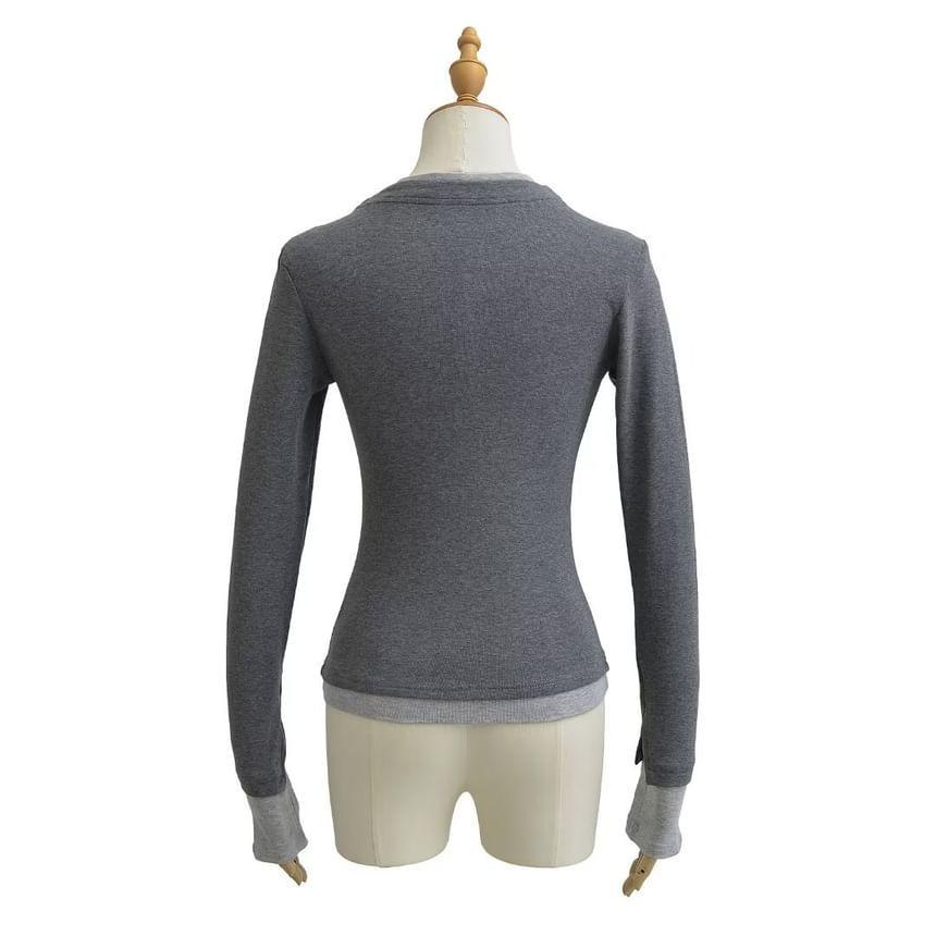 Long Sleeve V-Neck Mock Two Piece T-Shirt Product Image