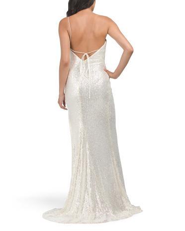 One Shoulder Sequin Gown With High Slit for Women Product Image