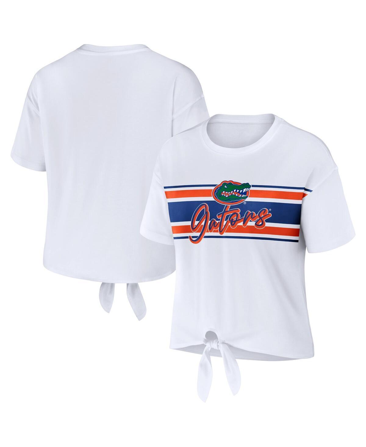 Womens WEAR by Erin Andrews Florida Gators Striped Front Knot Cropped T-Shirt Product Image