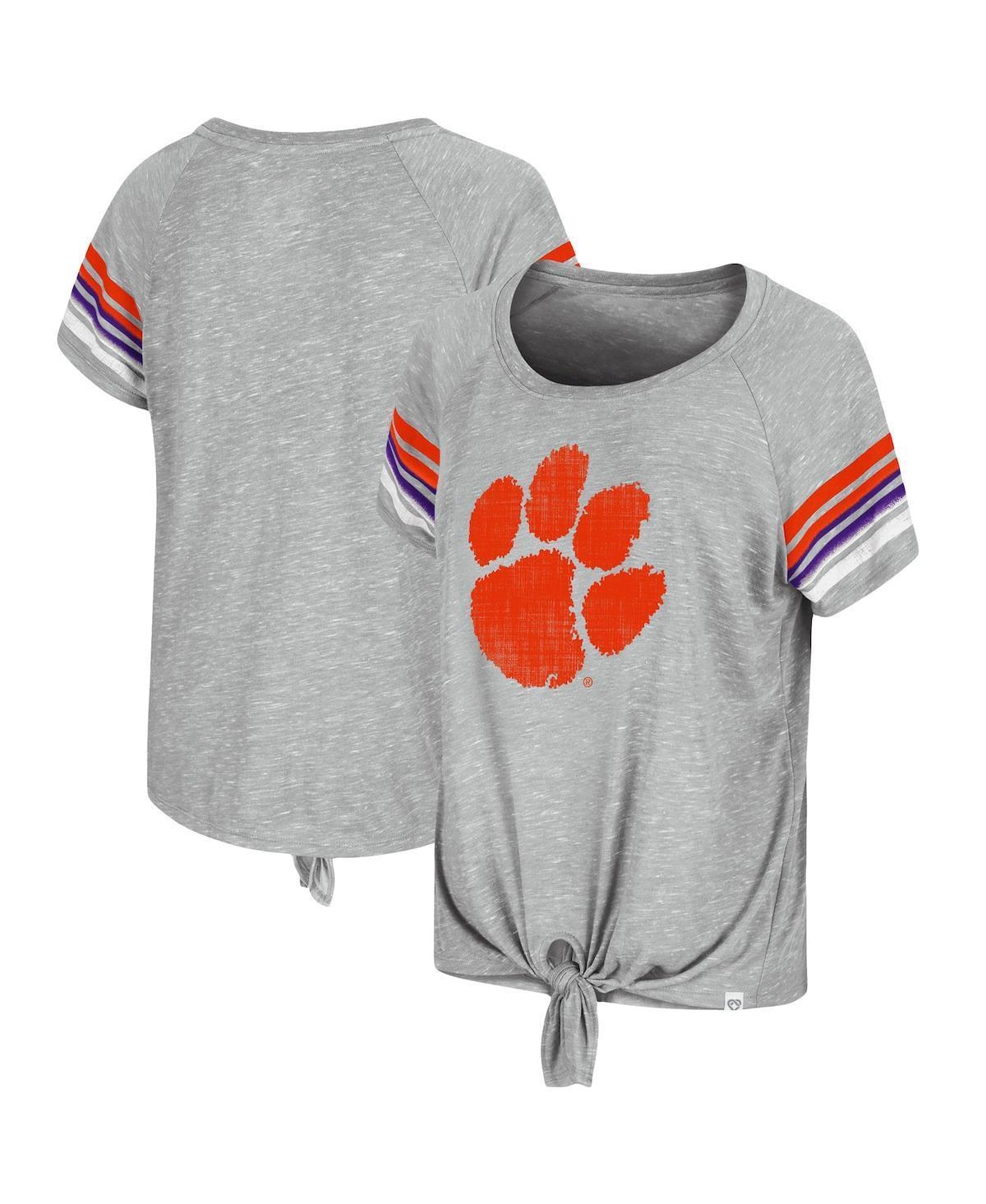 Womens Colosseum Heathered Gray Clemson Tigers Boo You Knotted Raglan T-Shirt Product Image