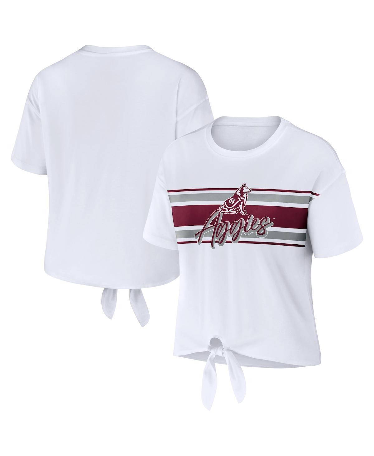 Womens Wear by Erin Andrews White Texas A&M Aggies Striped Front Knot Cropped T-shirt Product Image