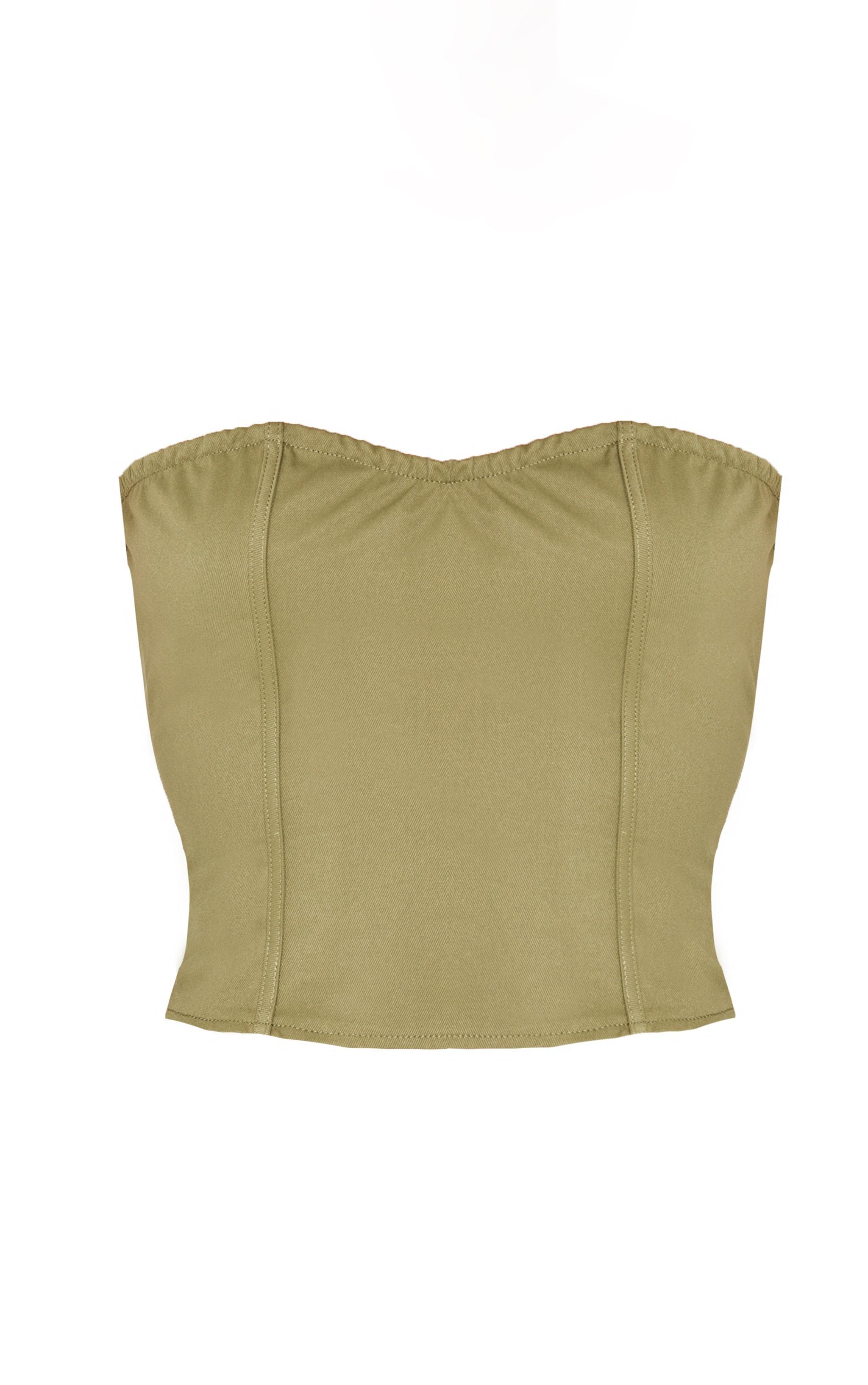 Khaki Twill Buckle Detail Bandeau Corset Top Product Image