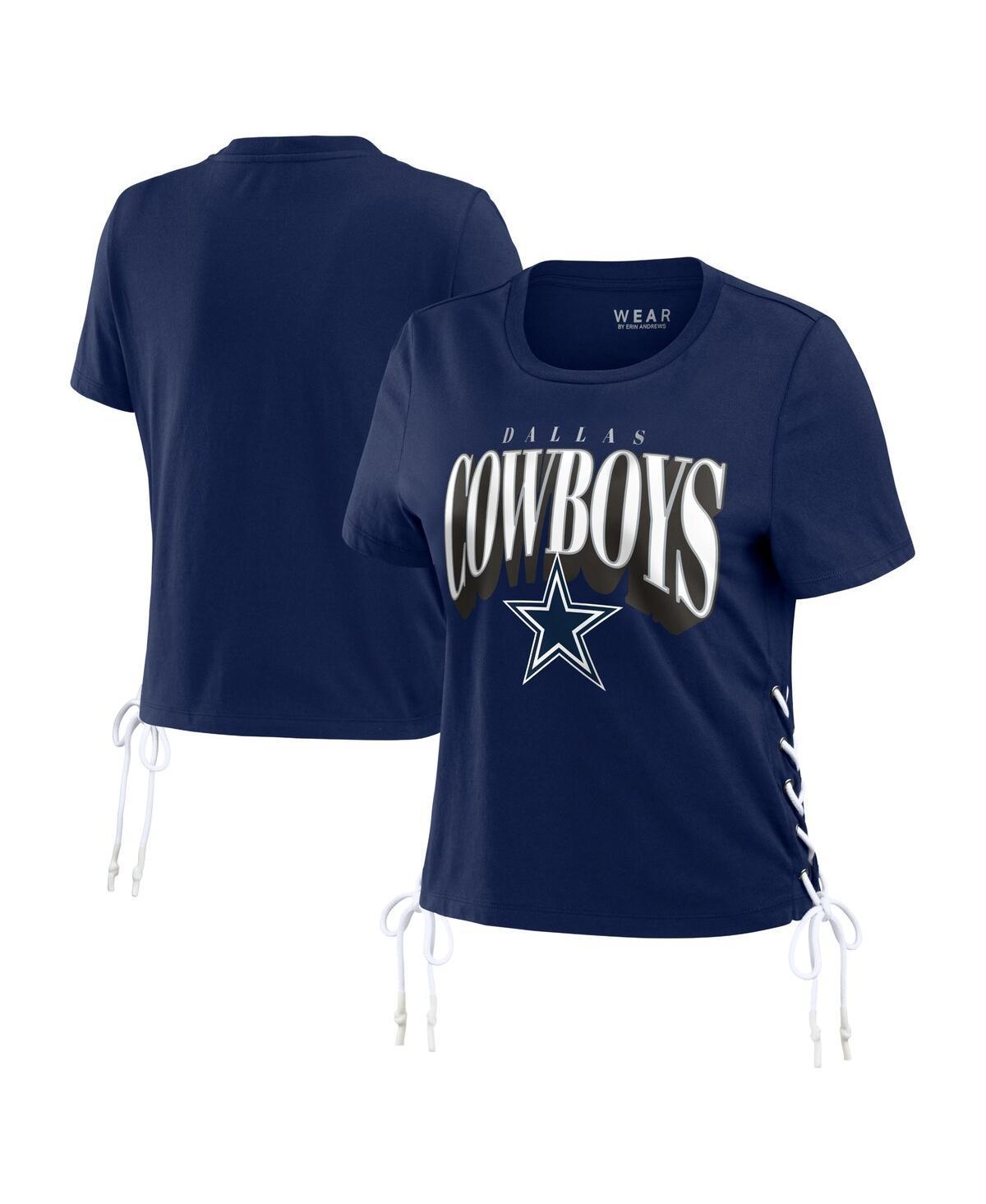 Wear by Erin Andrews Womens Navy Dallas Cowboys Lace Up Side Modest Cropped T-Shirt Product Image