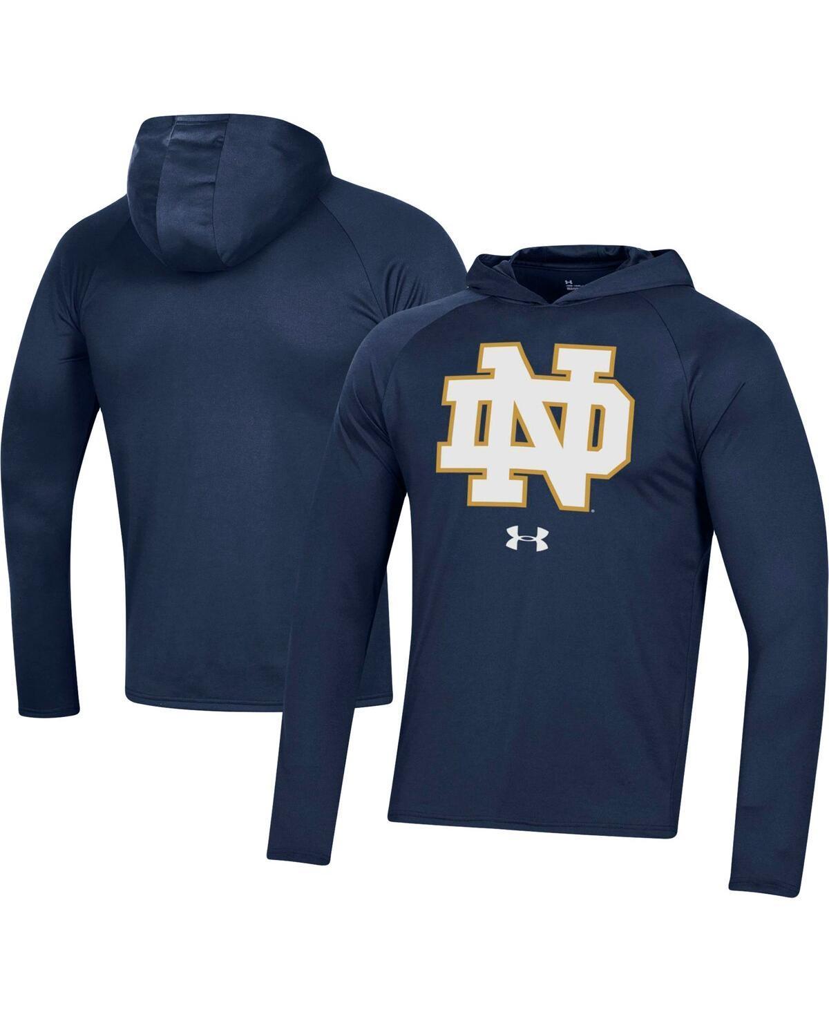 Mens Under Armour Navy Notre Dame Fighting Irish School Logo Raglan Long Sleeve Hoodie Performance T-shirt Product Image