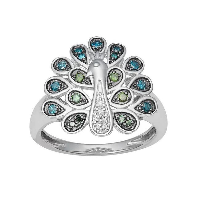 HDI Sterling Silver 1/4 Carat T.W. Diamond Peacock Ring, Womens Product Image