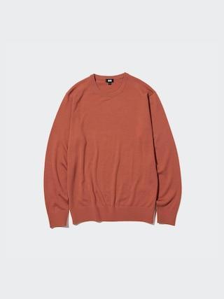 Mens Merino Crew Neck Sweater Orange 3XL UNIQLO US Product Image