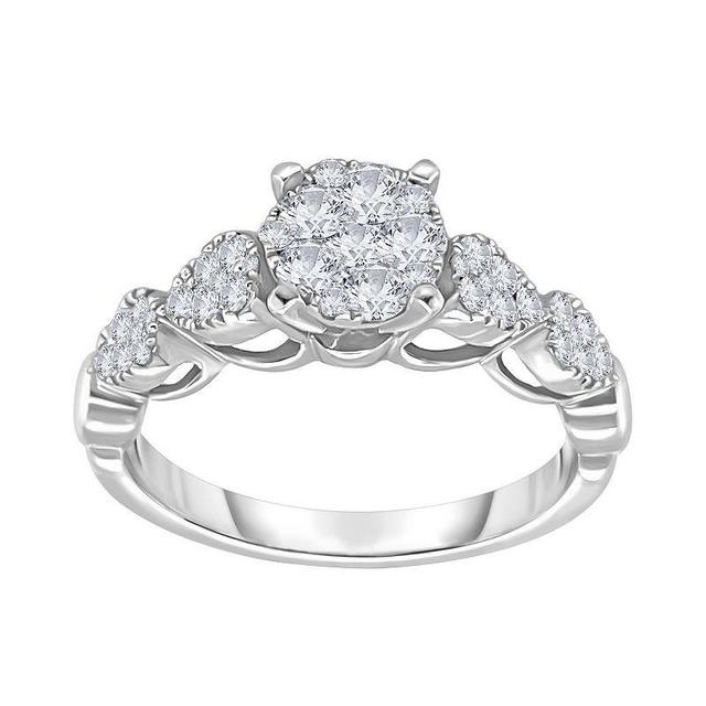 14k White Gold 3/8 Carat T.W. Diamond Cluster Engagement Ring, Womens Product Image