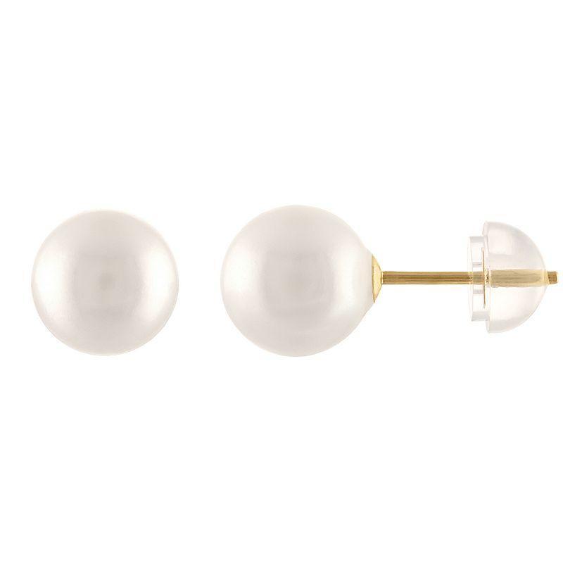 14k Gold Freshwater Cultured Pearl Stud Earrings, Womens, Yellow Product Image