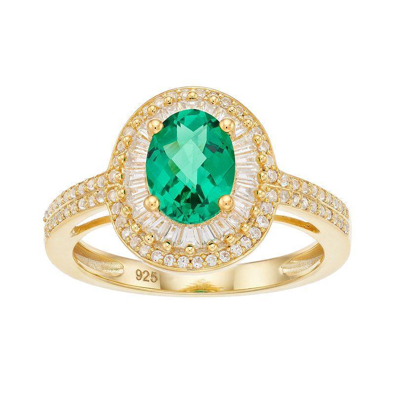 14K Gold Over Silver Lab Created Emerald Lab Created White Sapphire Ring, Womens Green Product Image