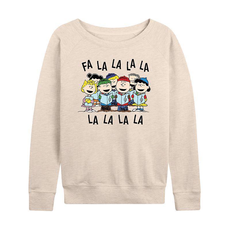 Womens Peanuts Fa La La Lightweight French Terry Sweatshirt Grey Green Product Image