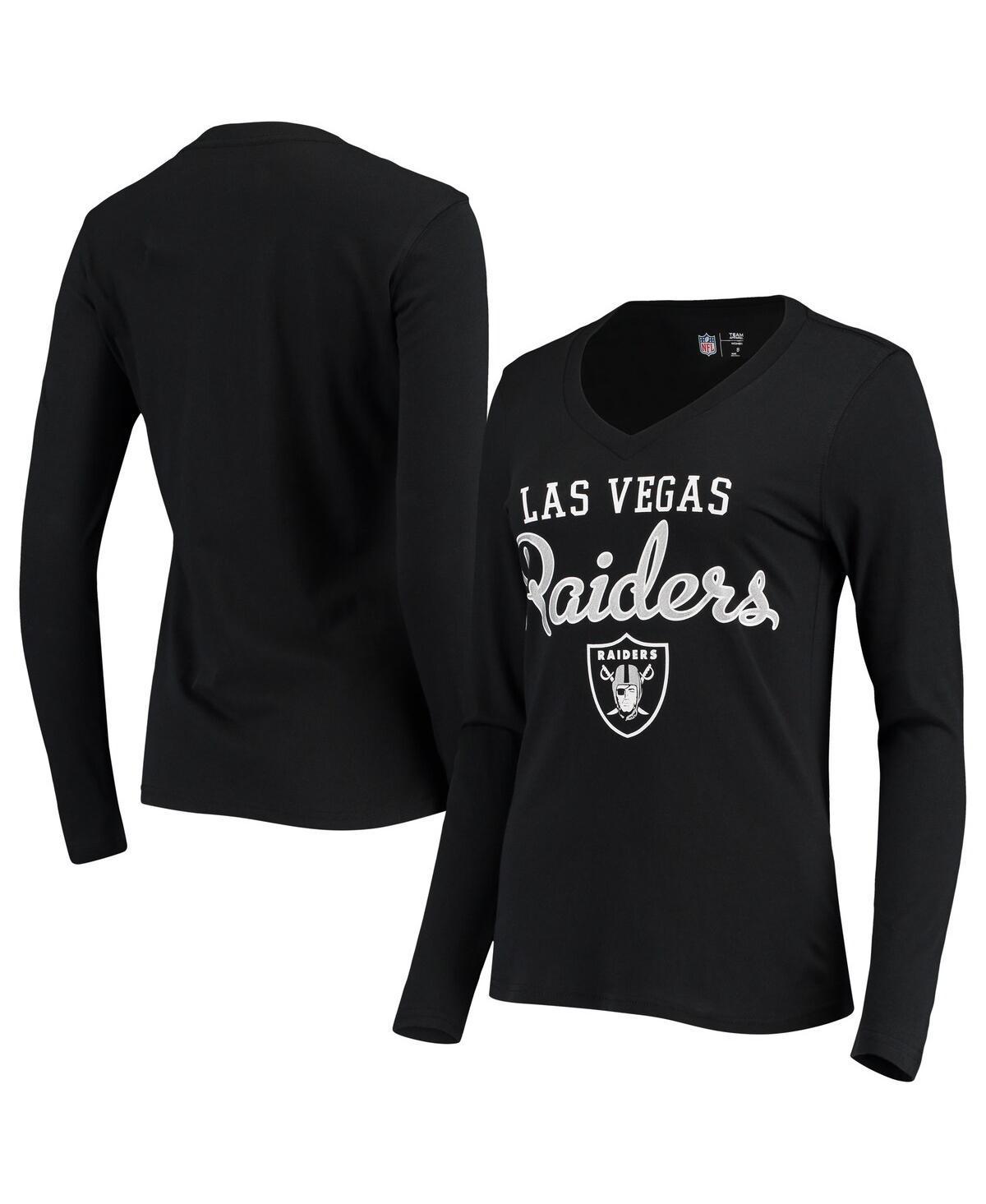 Womens G-iii 4Her by Carl Banks Black Las Vegas Raiders Post Season Long Sleeve V-Neck T-shirt Product Image