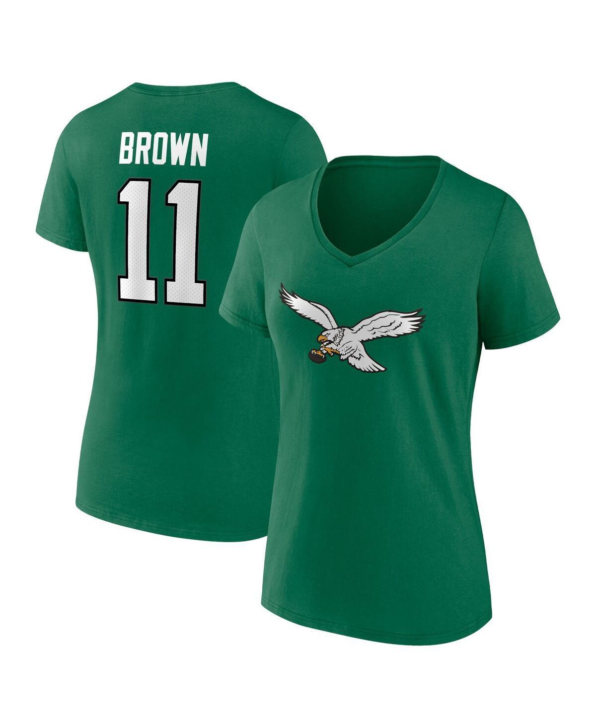 Womens Fanatics Branded A.J. Brown Kelly Philadelphia Eagles Player Icon Name & Number V-Neck T-Shirt Product Image