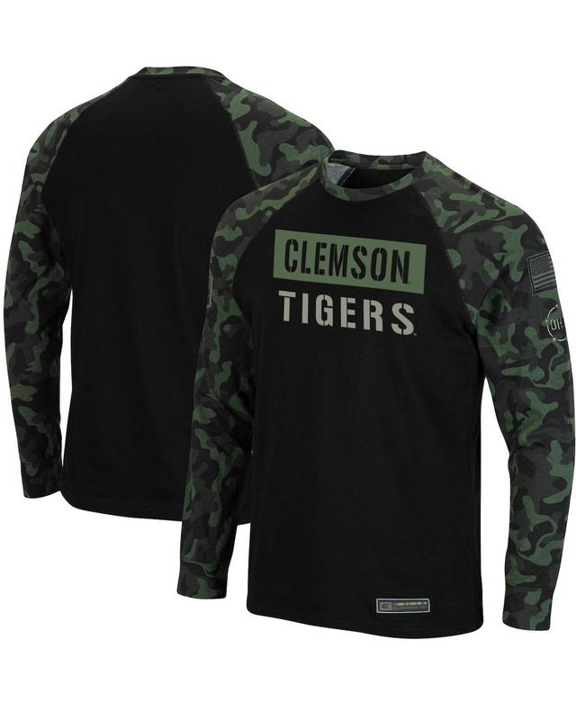 Mens Colosseum Black and Camo Clemson Tigers Oht Military-Inspired Appreciation Big and Tall Raglan Long Sleeve T-shirt - Black Product Image