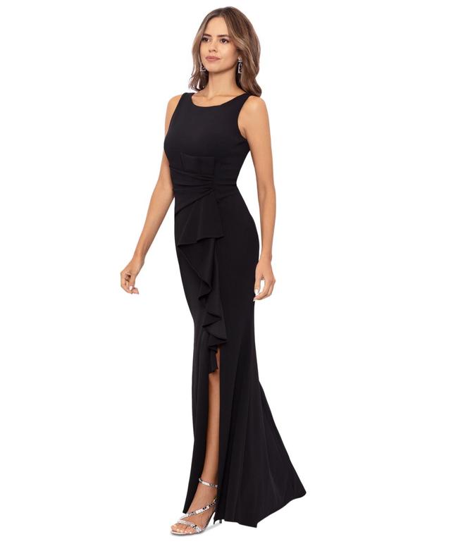 Betsy & Adam Womens Cascading-Ruffle Boat-Neck Gown Product Image