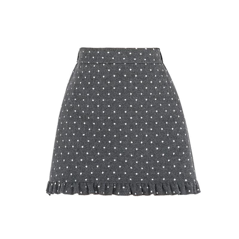 High Waist Dotted Ruffle Mini A-Line Skirt Product Image