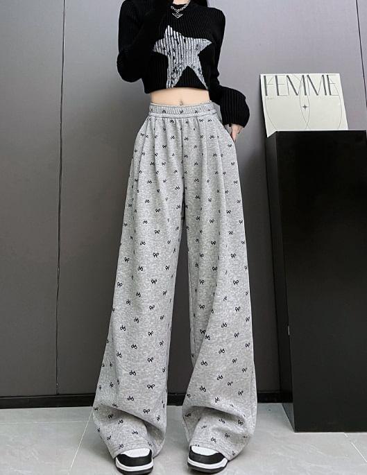 Bow Print High Waist Wide Leg Sweatpants Product Image