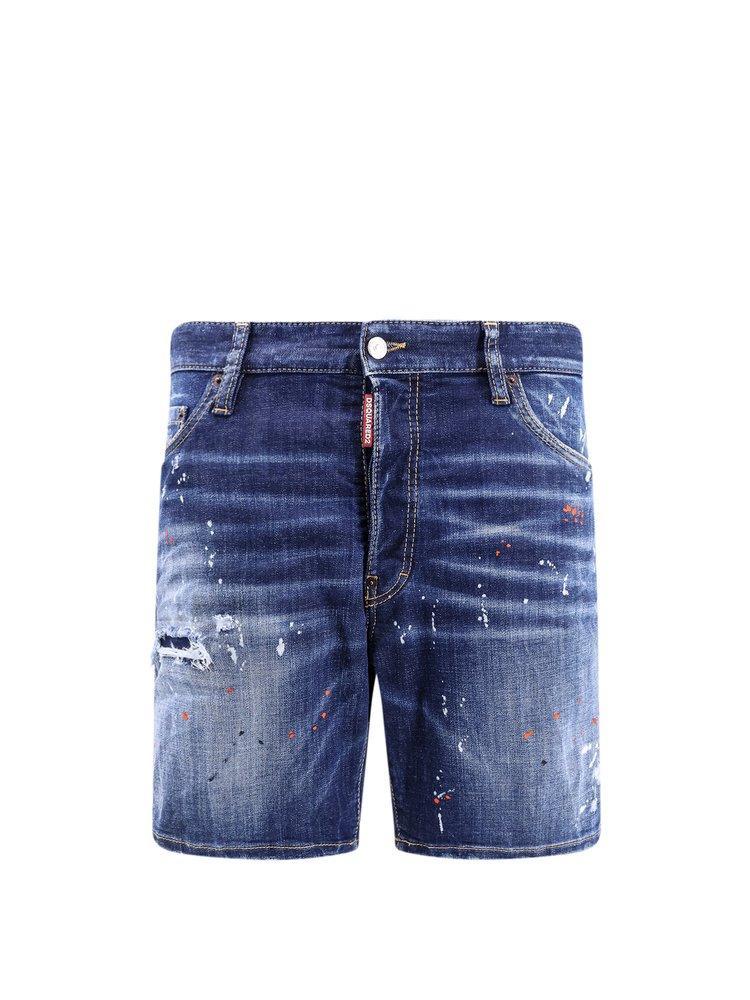 DSQUARED2 Medium Easy Wash Distressed Marine Shorts In Blue Product Image