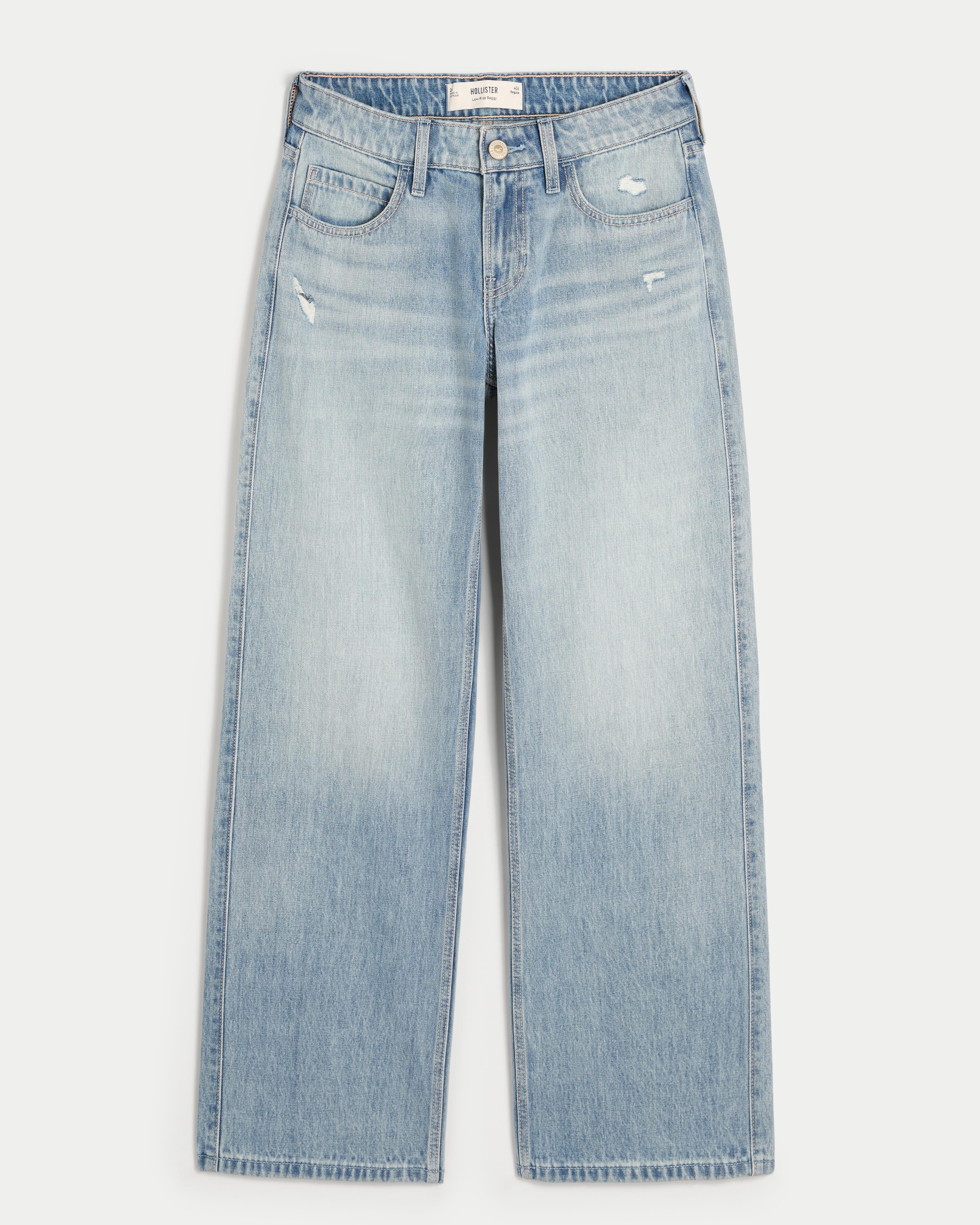 Low-Rise Distressed Medium Wash Baggy Jeans Product Image