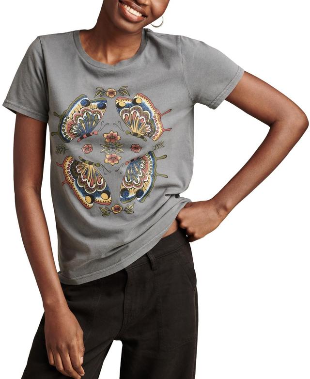 Lucky Brand Womens Cotton Butterfly Mirror Classic Crewneck T-Shirt Product Image