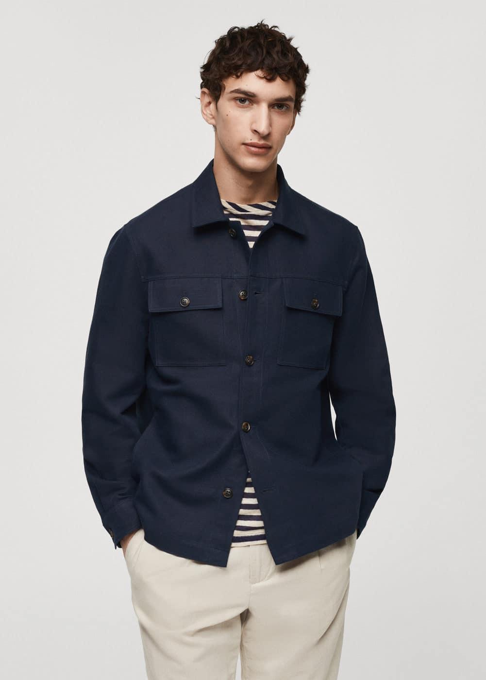 Mango Mens Pocket Linen Cotton Jacket Product Image