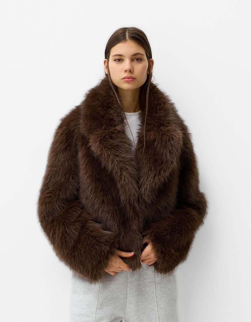 Faux fur jacket with lapel collar product image