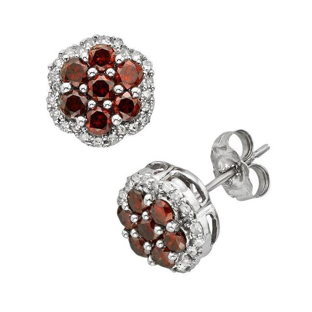 Jewelexcess Sterling Silver 1/2-ct. T.W. Red and White Diamond Flower Stud Earrings, Womens Product Image