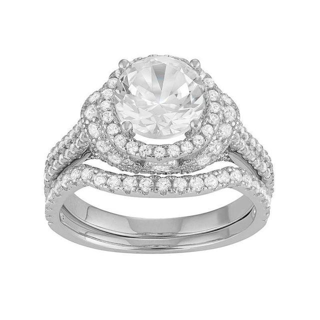 Designs by Gioelli Sterling Silver Lab-Created White Sapphire Halo Engagement Ring Set, Womens Product Image