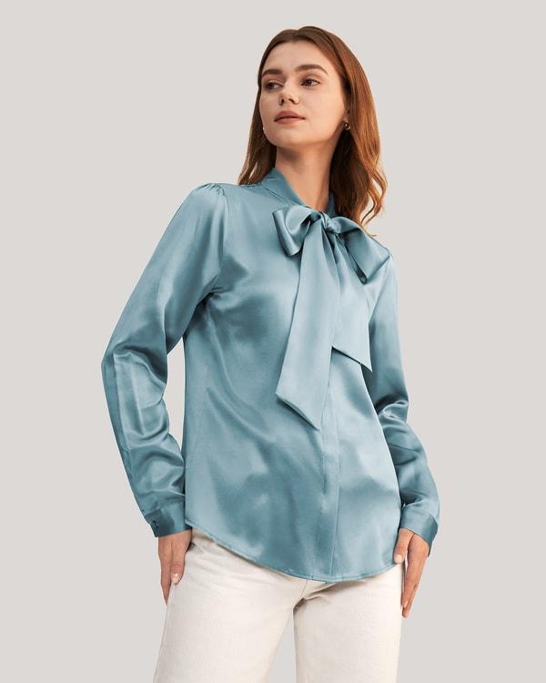 Women Bow-tie Neck Silk Blouse Product Image