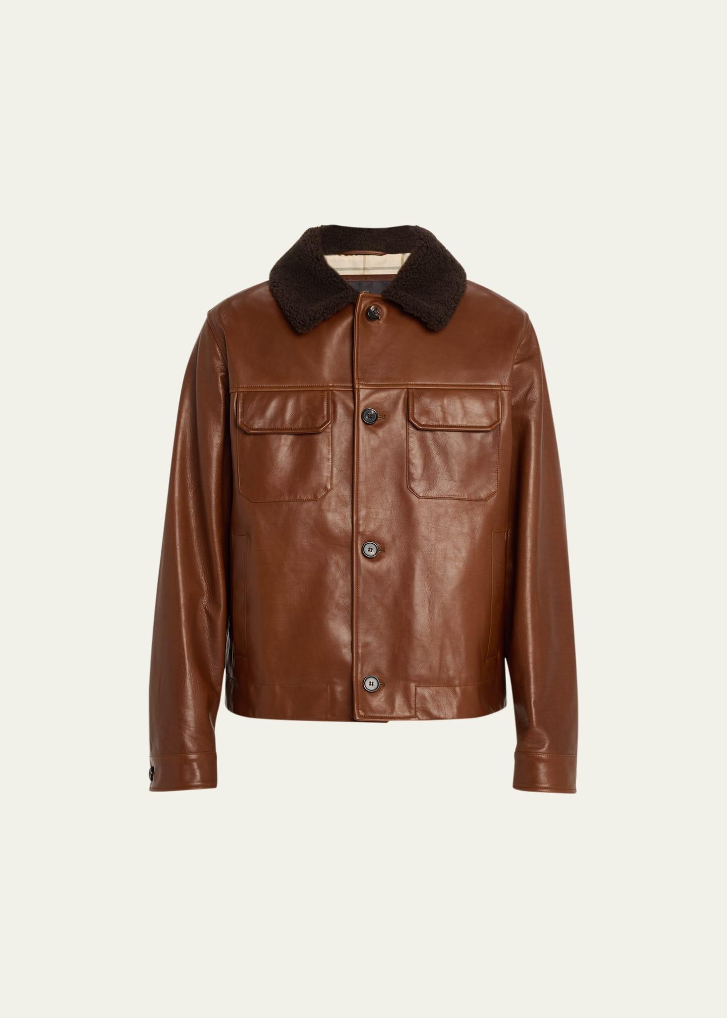 Mens Reefton Shearling-Collar Leather Jacket Product Image
