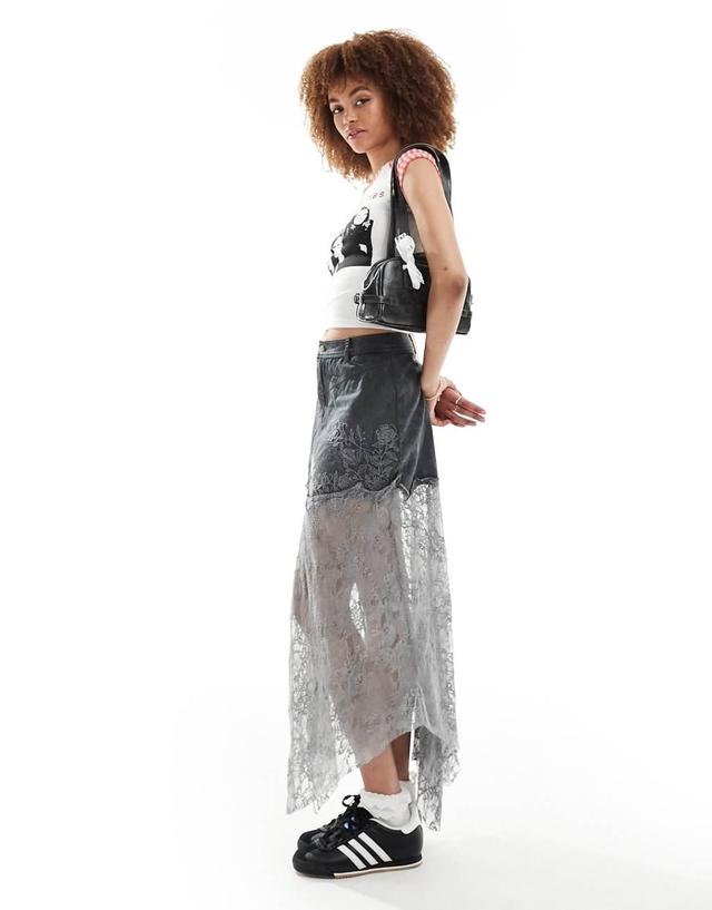 Reclaimed Vintage western denim & lace maxi skirt Product Image