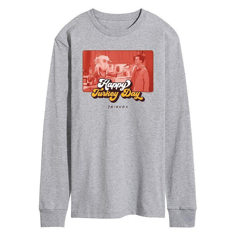 Mens Friends Happy Turkey Day Long Sleeve Graphic Tee Grey Gray Product Image