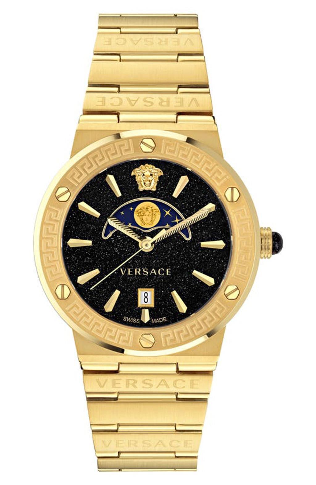 Mens Greca Logo Moonphase IP Yellow Gold Stainless Steel Bracelet Watch/38MM Product Image