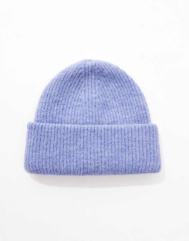 ASOS DESIGN chunky double roll beanie in blue Product Image