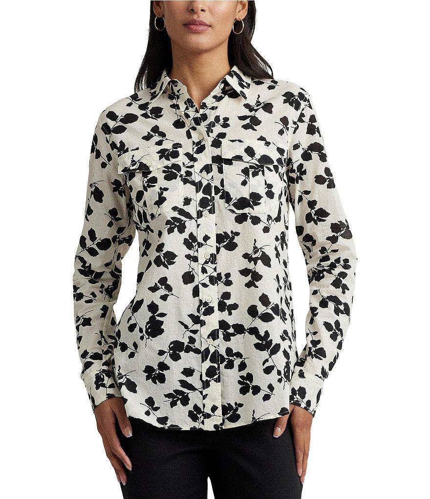 Lauren Ralph Lauren Courtenay Long Sleeve Point Collar Button Front Blouse Product Image