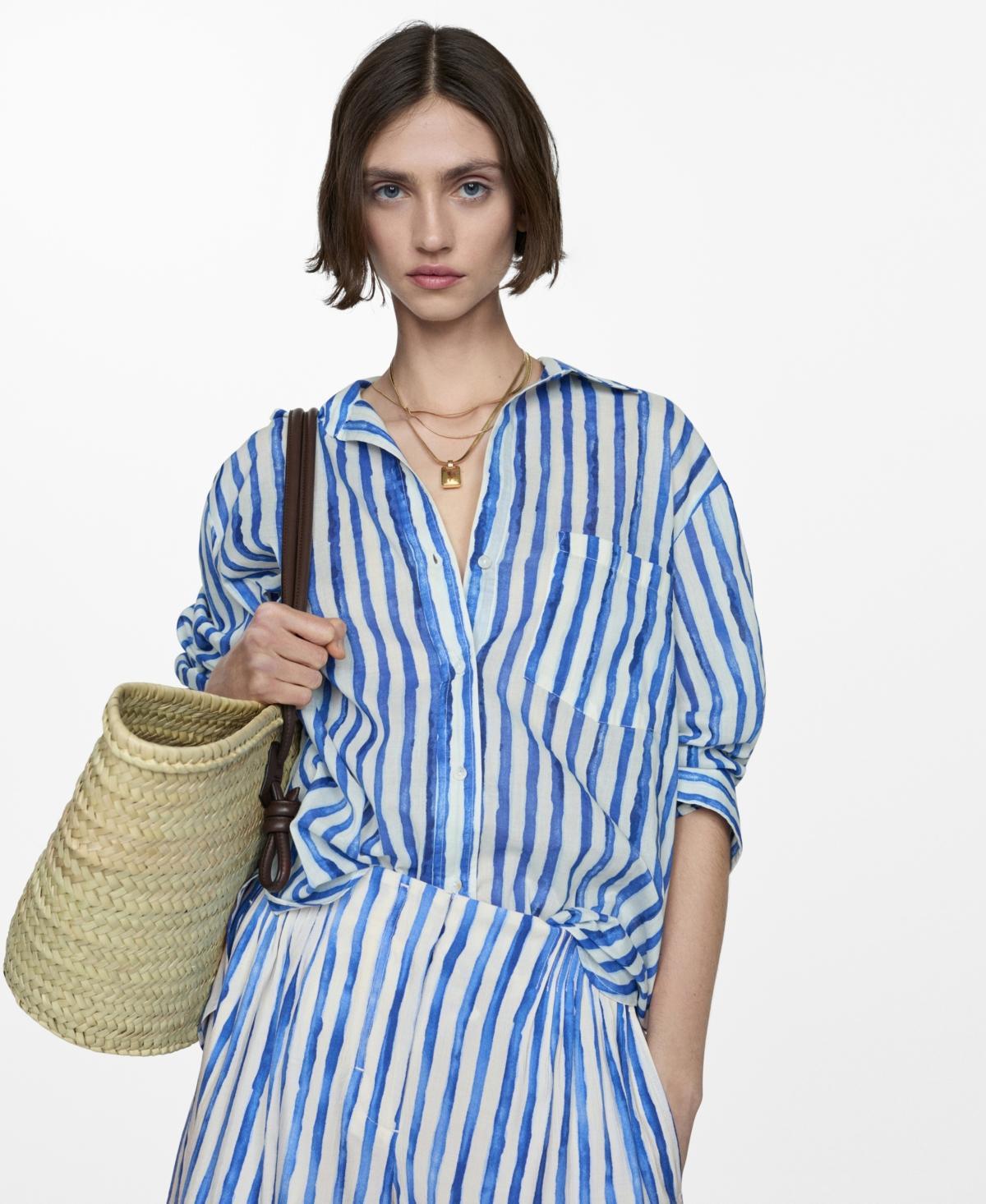 Mango Womens Cotton Striped Shirt Product Image