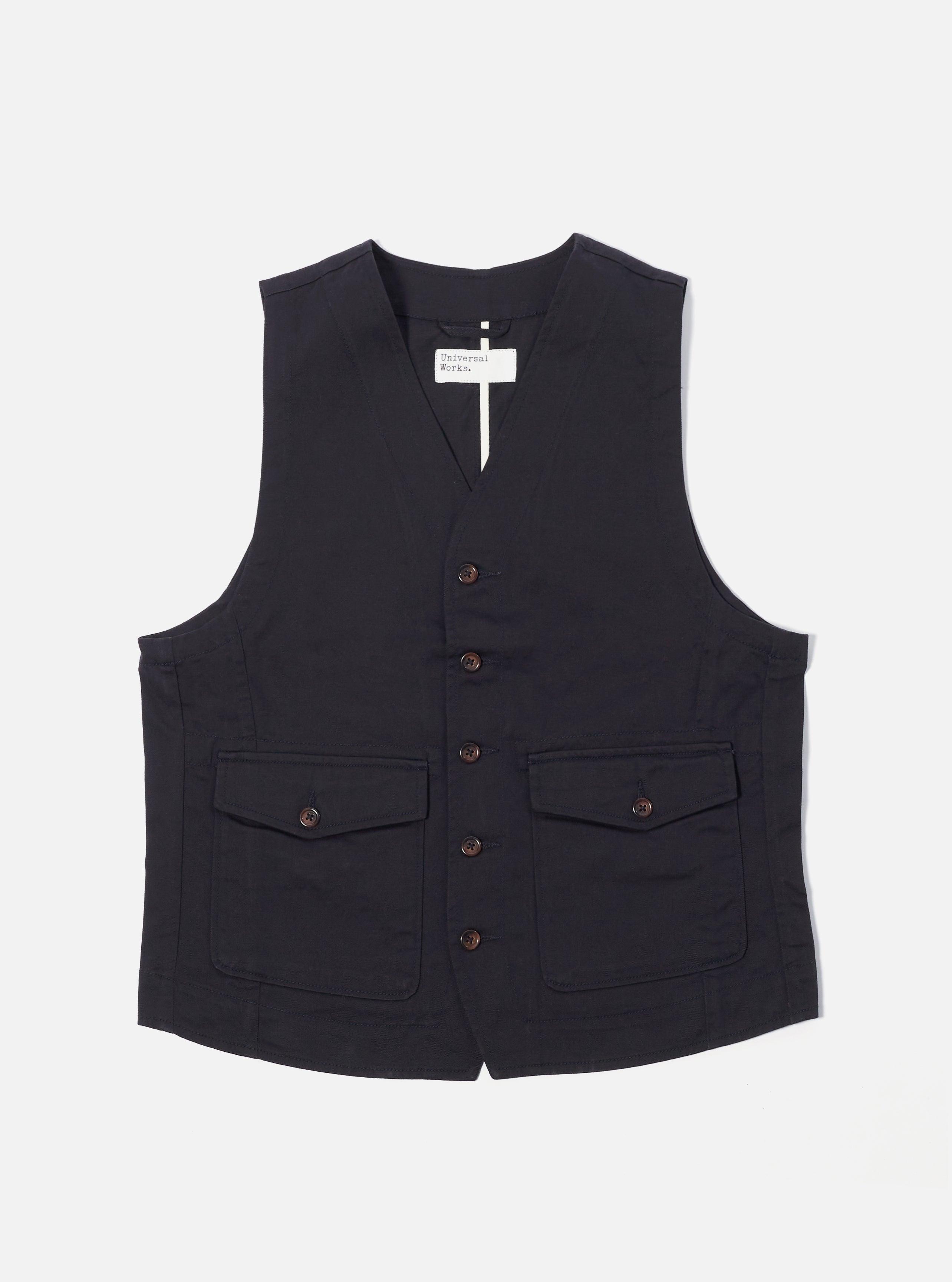 Universal Works Field Waistcoat in Black Twill Product Image