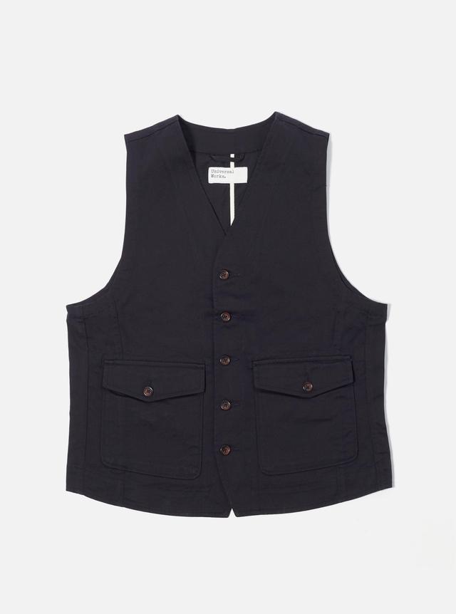 Universal Works Field Waistcoat in Black Twill Product Image