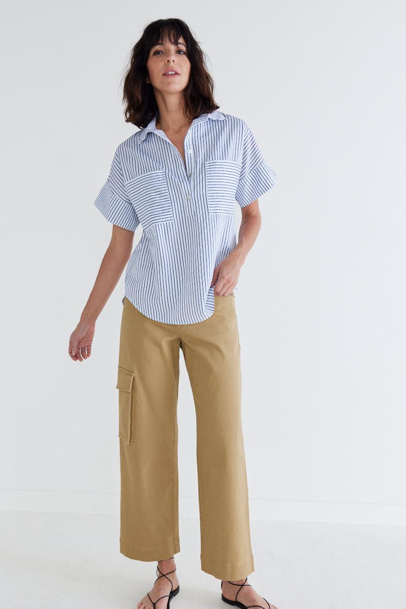 Walk the Line Short Sleeve Poplin Top Product Image