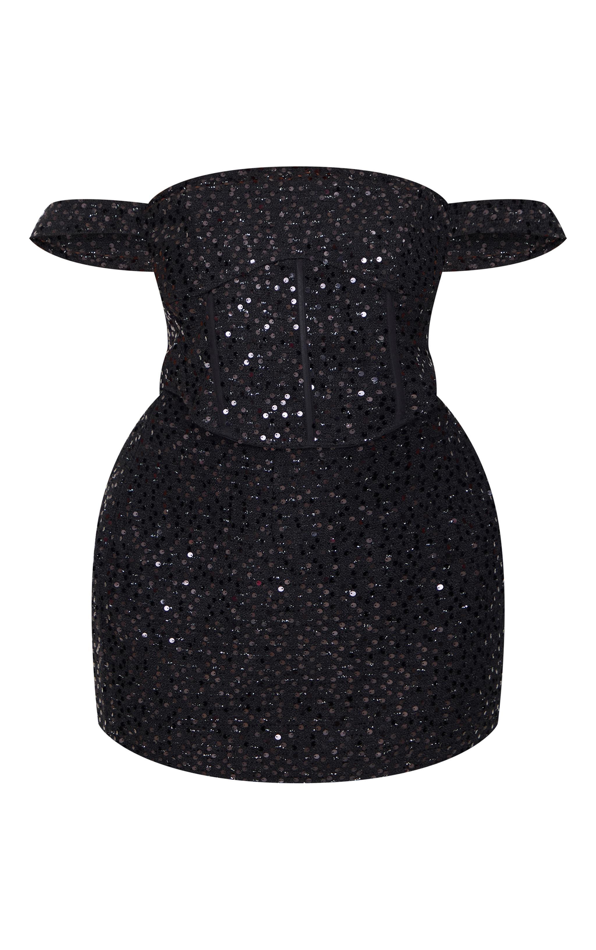 Plus Black Sequin Detail Mini Skirt Product Image