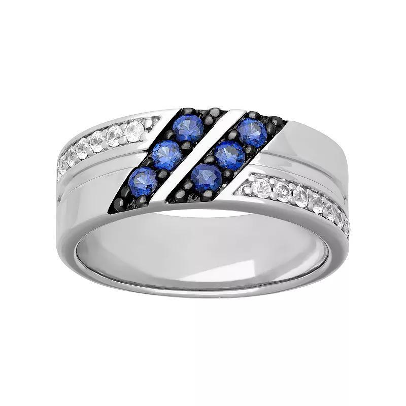 AXL by Triton Mens Sterling Silver Lab-Created Blue & White Sapphire Band Product Image