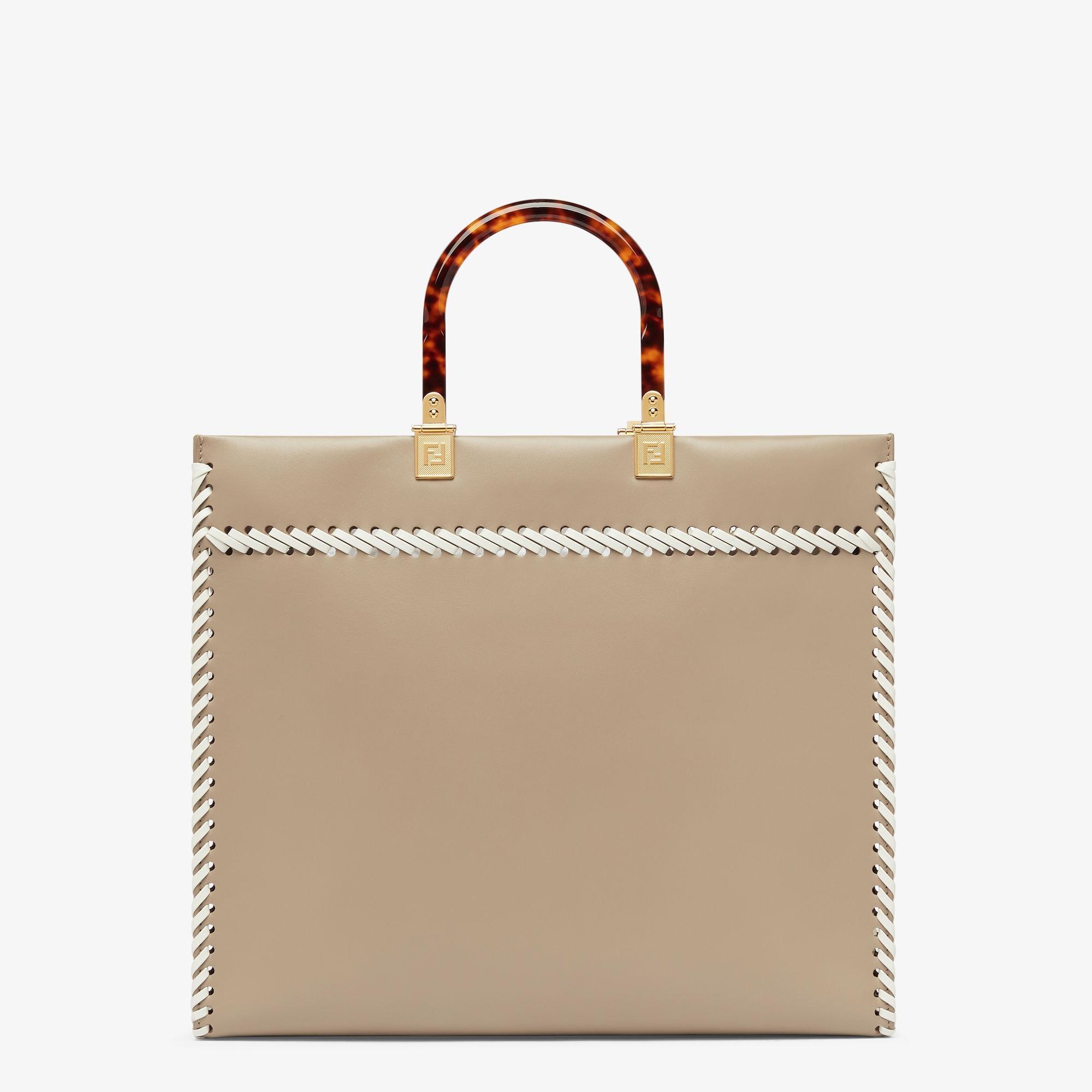 Fendi Sunshine MediumDove gray leather shopper bag with contrasting threading Product Image