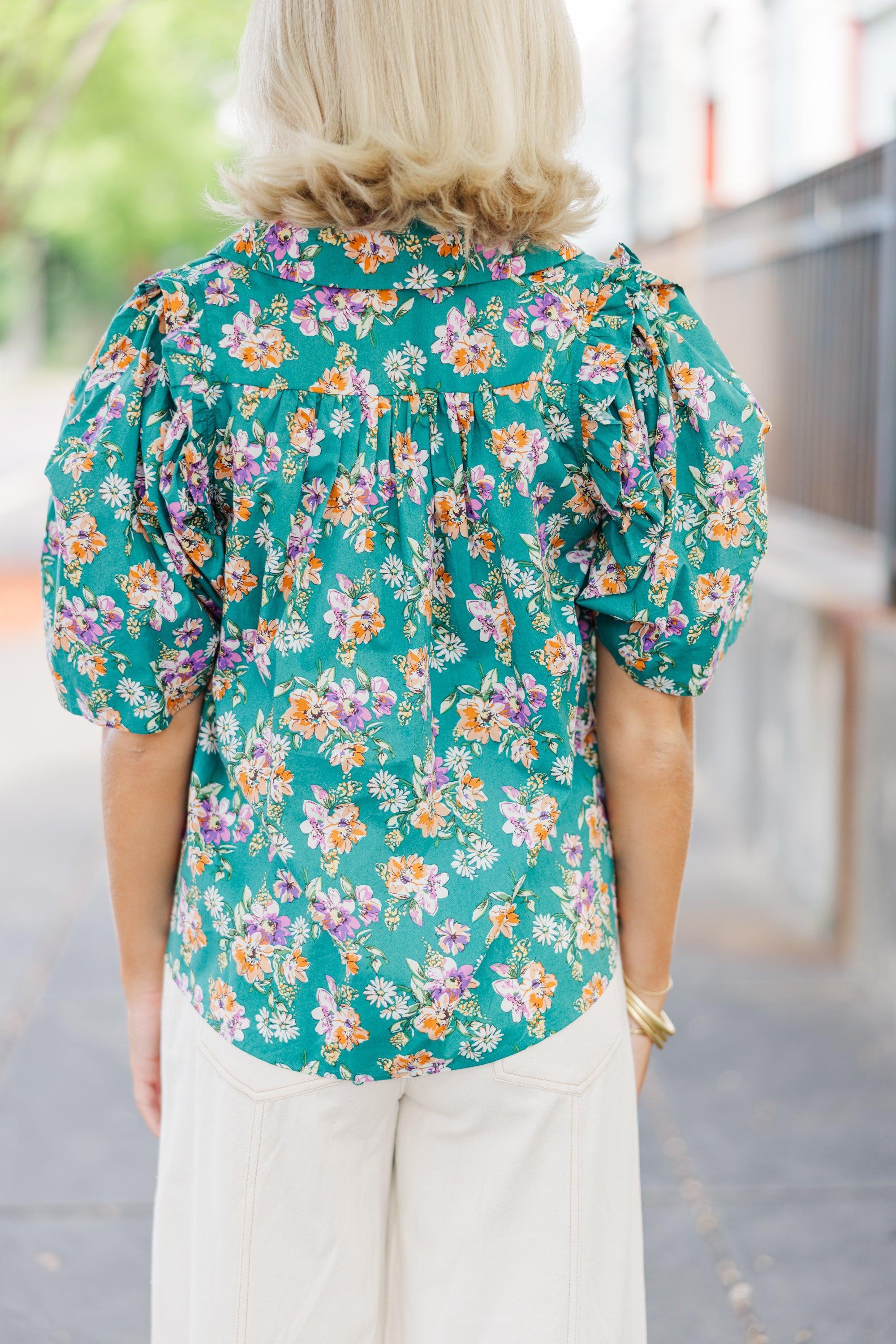 It's Your Day Juniper Green Floral Blouse Female Product Image