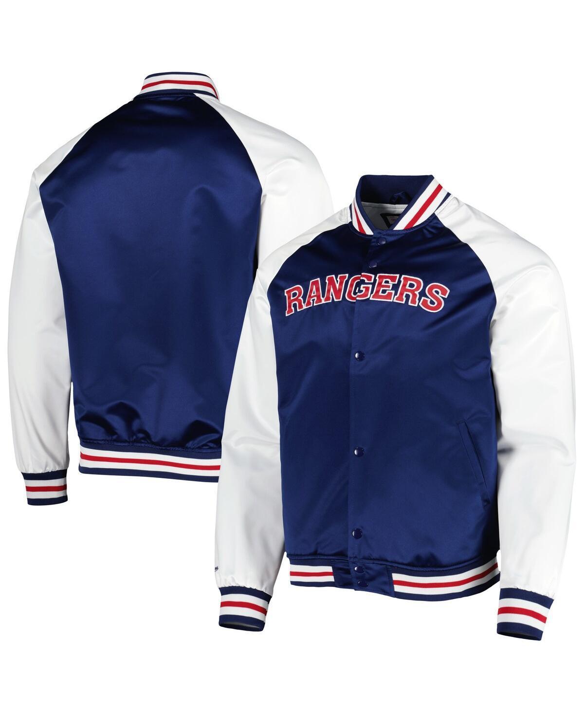 Mens Mitchell & Ness Blue/White New York Rangers Primetime Raglan Satin Full-Snap Jacket Product Image