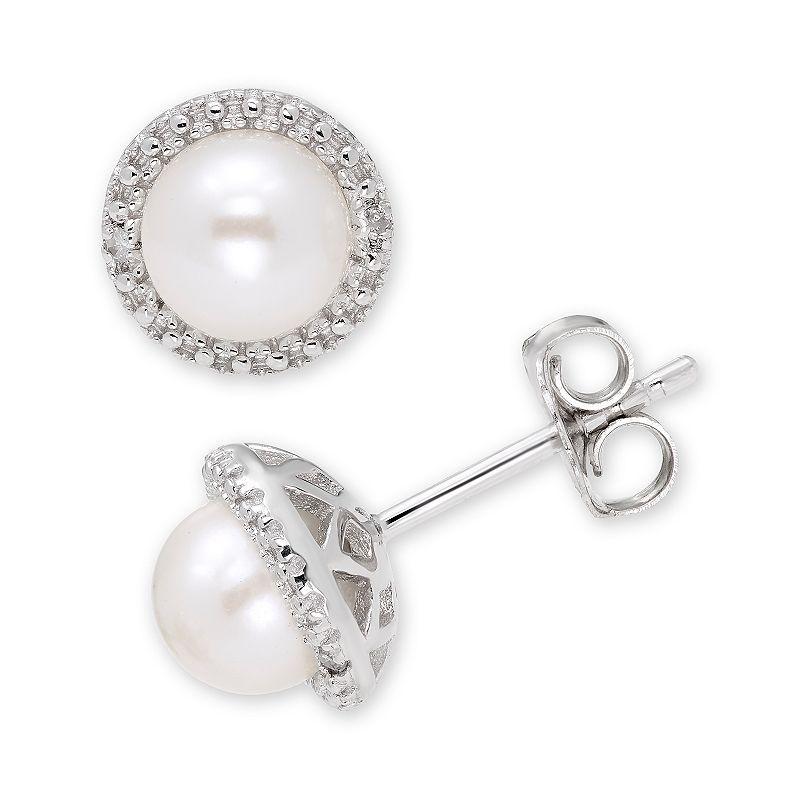 Sterling Silver Cultured Freshwater Pearl & Diamond Accent Earrings, Womens Product Image