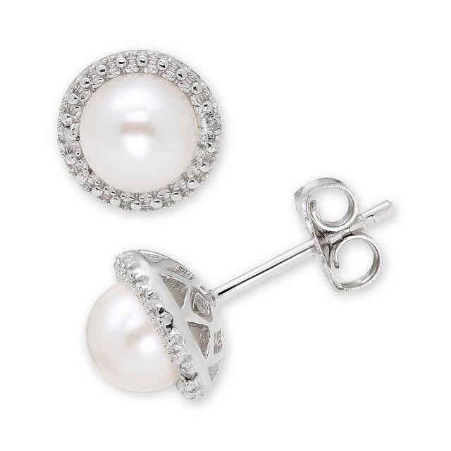 Sterling Silver Cultured Freshwater Pearl & Diamond Accent Earrings, Womens Product Image