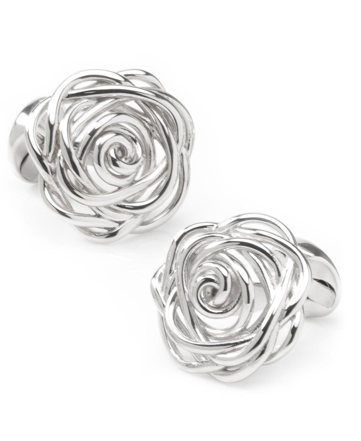 Mens Sterling Silver Rhodium Plated Rose Cufflinks Product Image