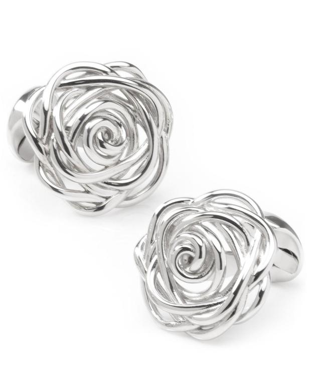 Mens Rhodium Plated Rose Cufflinks Product Image