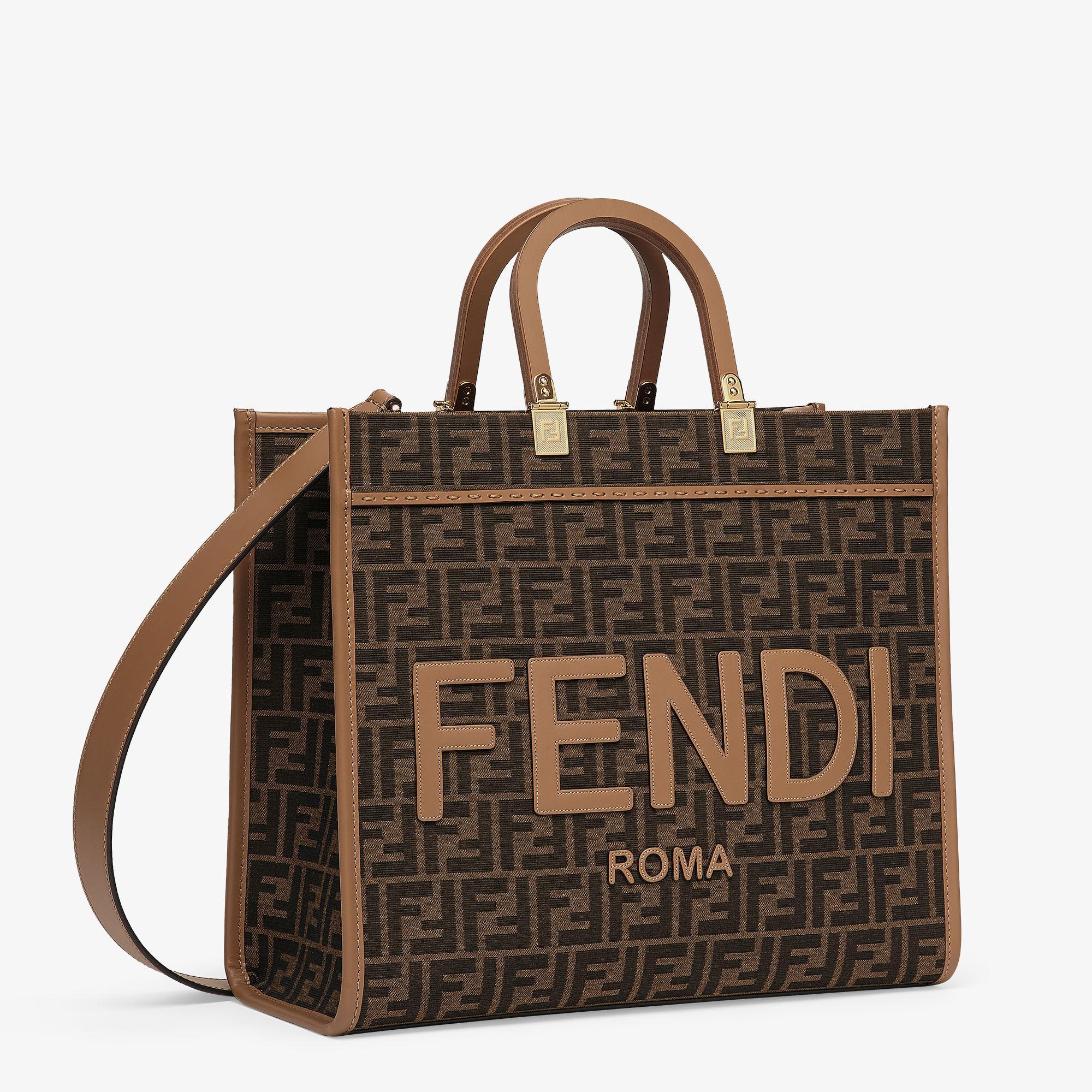 Fendi Sunshine MediumBrown FF jacquard fabric shopper Product Image